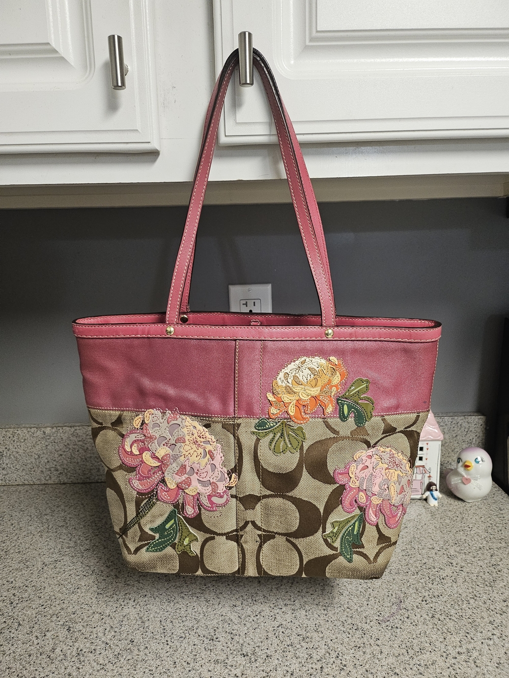 Coach Y2K Pink Floral Applique Signature Canvas Tote (RARE)